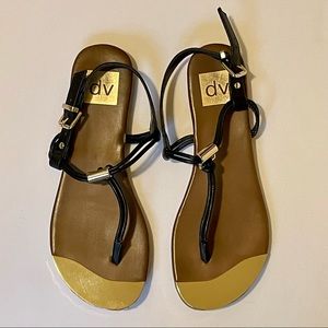 Dolce Vita Black Strap Brown Sandals Gold Details Buckle Size 7